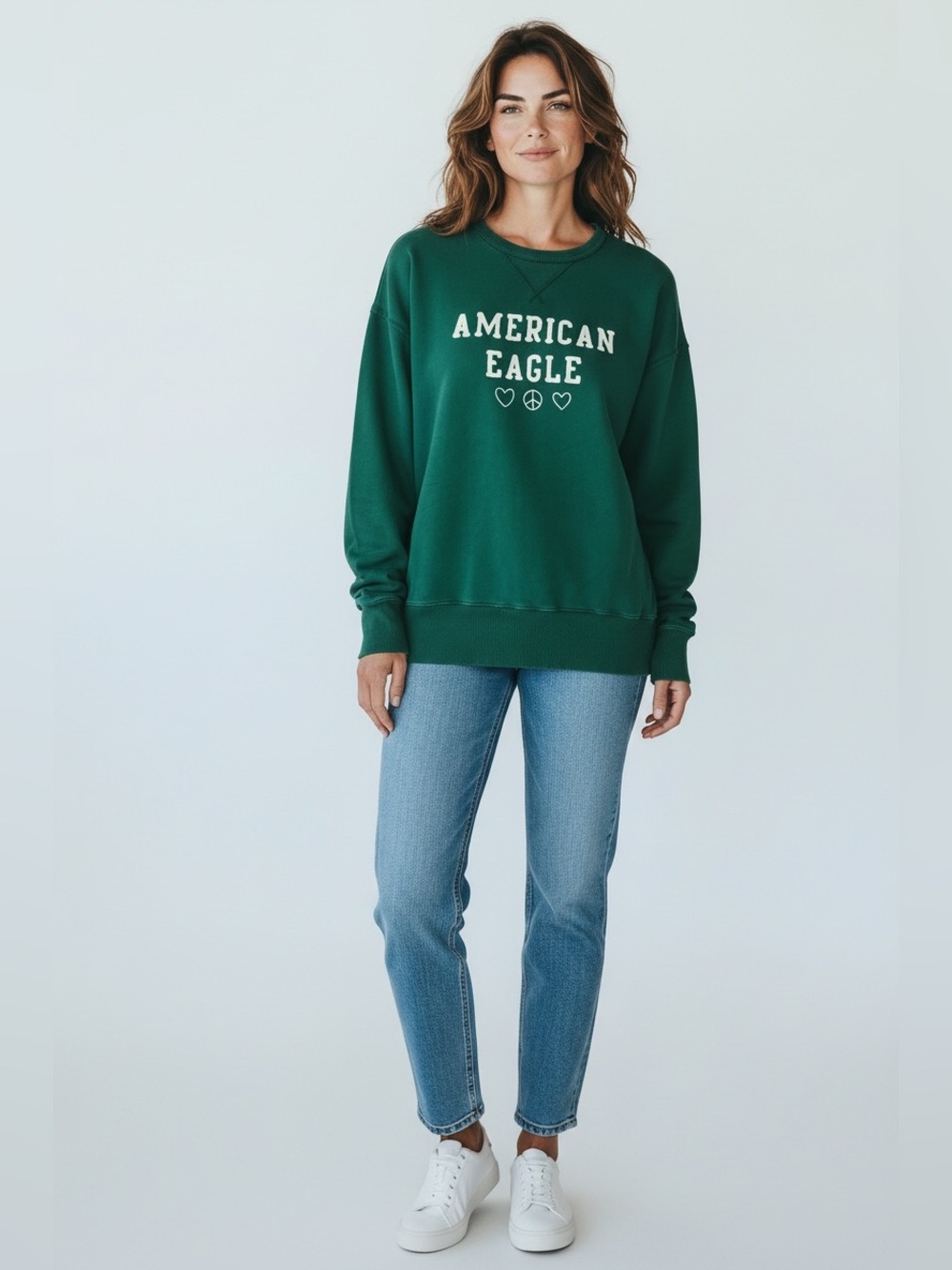 American Eagle Outfitters Forest Green Crewneck Sweatshirt with White Logo